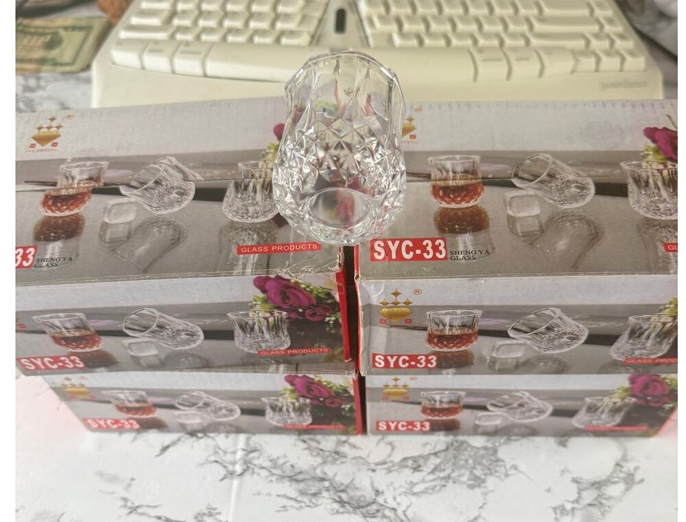 SKU3333 SYC Crystal 24-Piece Diamond Cut Shot Glass Heavy-base 1.7 oz